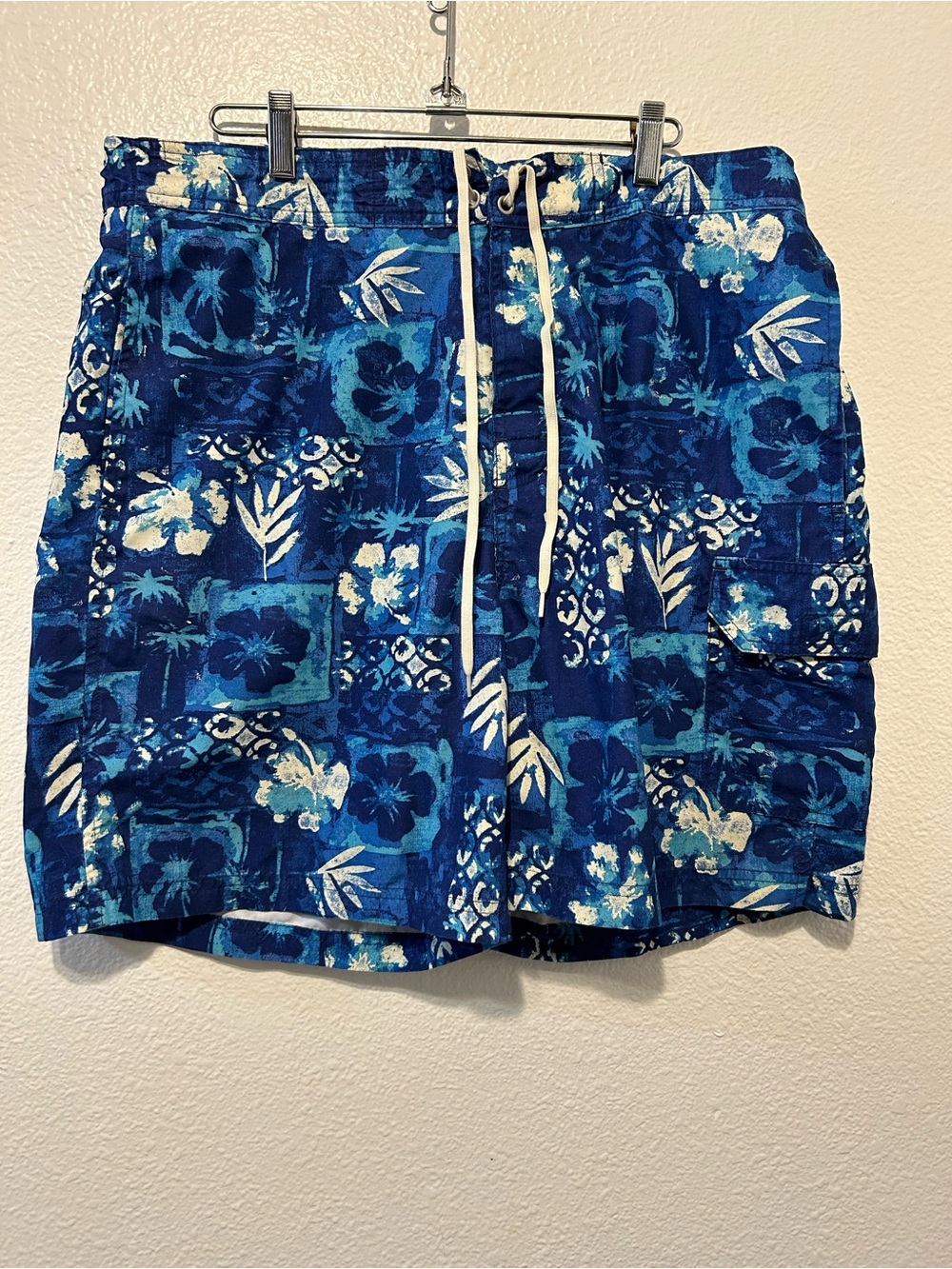 Charter Club Blue Tropical Print Drawstring Bermuda Shorts